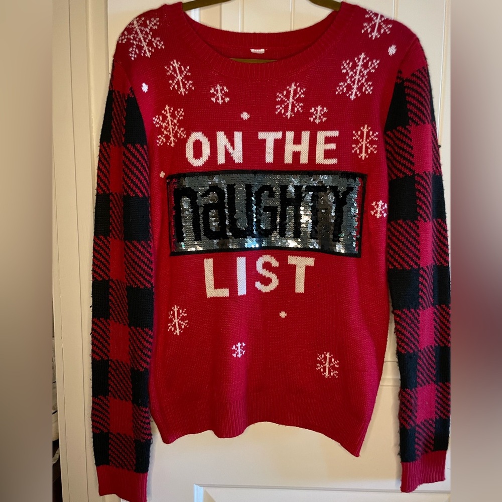 Red Plaid Naughty/Nice Christmas Sweater